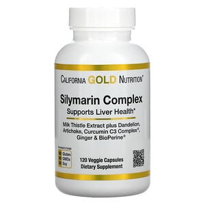 California Gold Nutrition Silymarin Complex Liver Health Milk Thistle Curcumin Artichoke Dandelion Ginger Black Pepper 300mg 360 Veggie Capsules