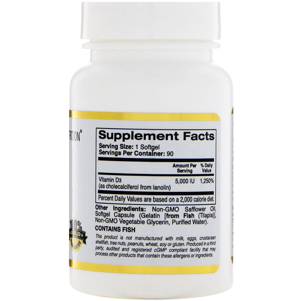 Buy California Gold Nutrition Vitamin D3 125 mcg (5,000 IU) 90 Fish Gelatin Softgels Online Australia Ausherb