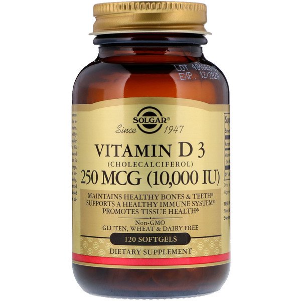 Solgar Vitamin D3 (Cholecalciferol) 250mcg 10,000 IU 120 Softgels