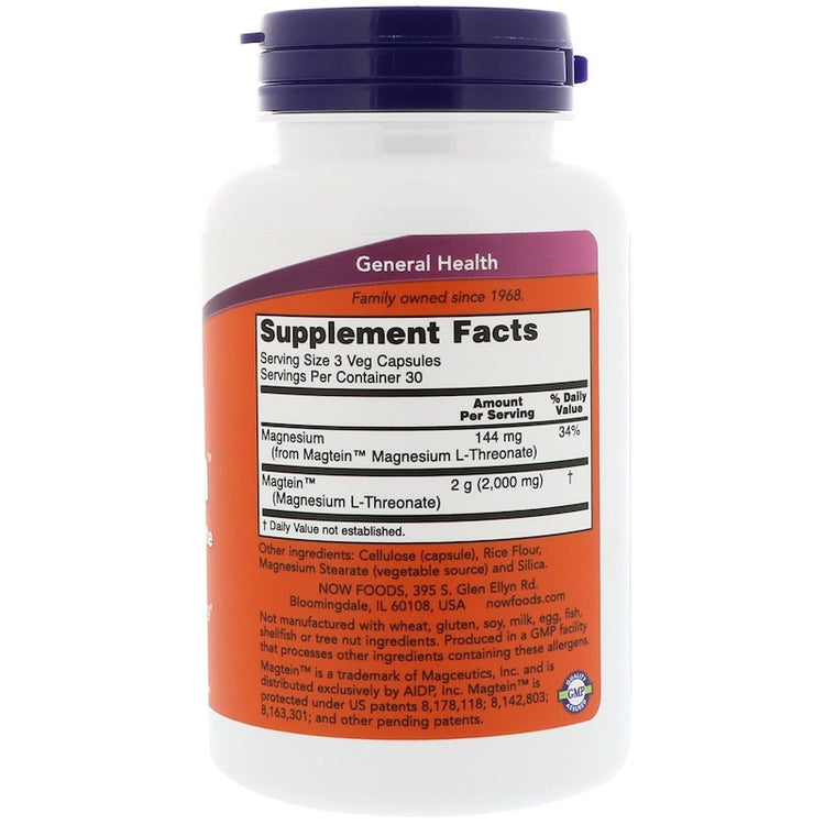 Now Foods Magtein Magnesium L-Threonate 90 Veg Capsules