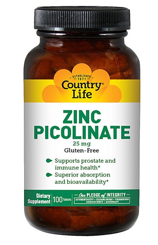 Country Life Zinc Picolinate Gluten Free 25mg 100 Tablets