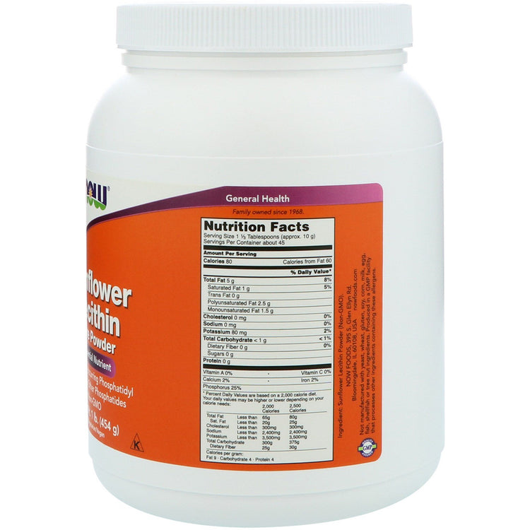 Now Foods, Sunflower Lecithin, Pure Powder, 1 lb (454g)