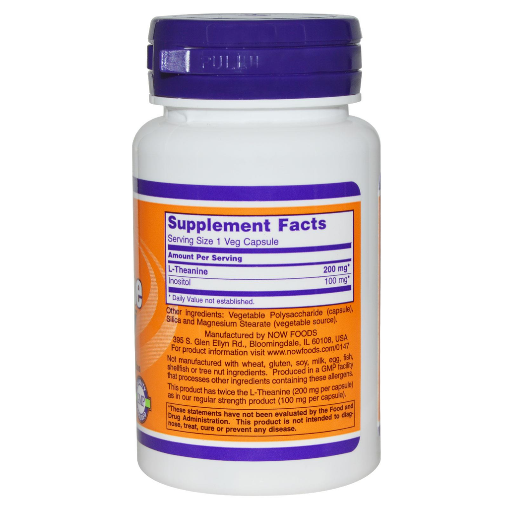 Now Foods L-Theanine Double Strength 200mg 60 Vcaps