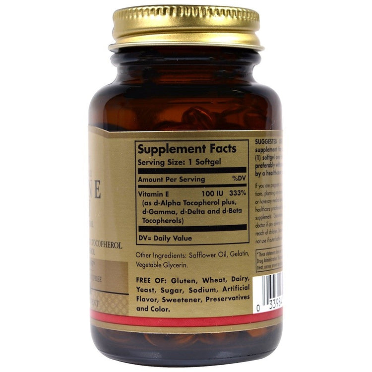 Solgar Natural Vitamin E 100 IU d-Alpha Tocopherol & Mixed Tocopherols 100 Softgels