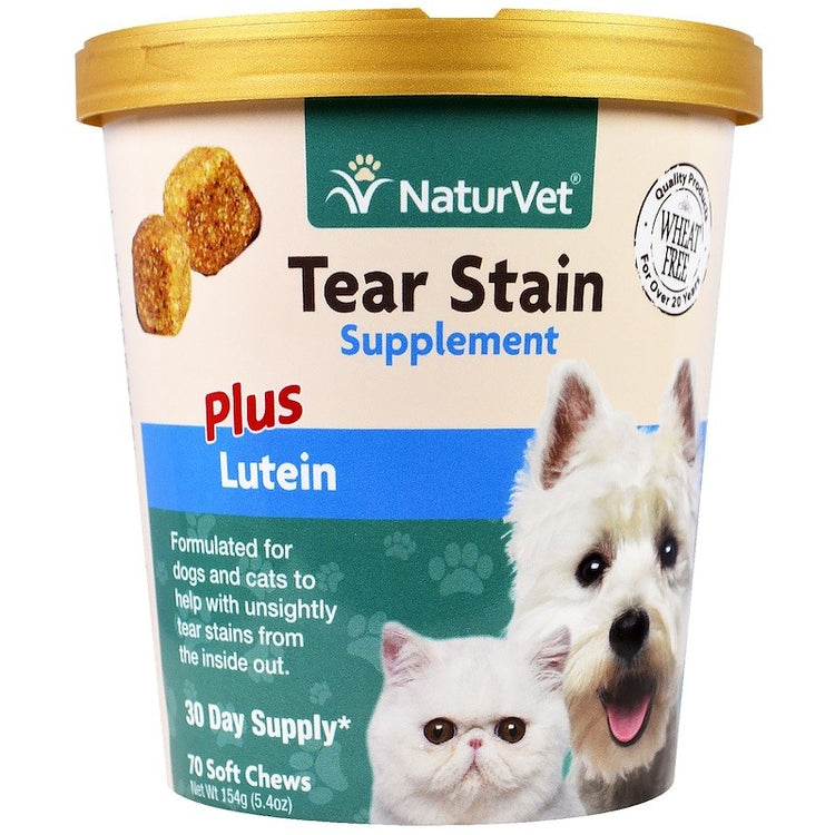 NaturVet Tear Stain for Dogs & Cats Plus Lutein 70 Soft Chews, 5.4 oz (154g)